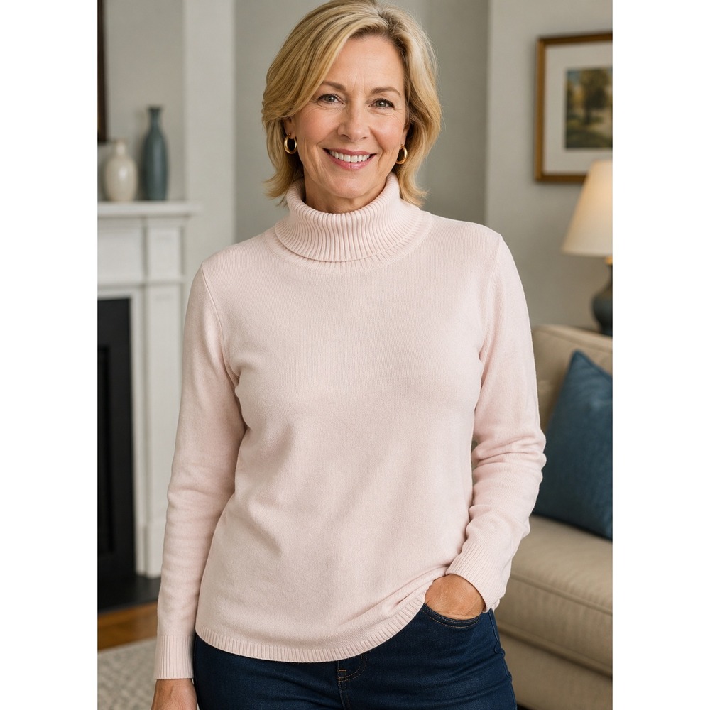 Talbots Petites Womens Pink Turtleneck Sweater Long Sleeve Knit Top Size L P